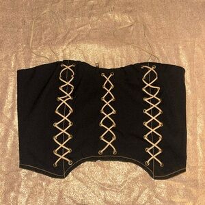 I.AM.GIA Women's Navy and Tan Crop-top